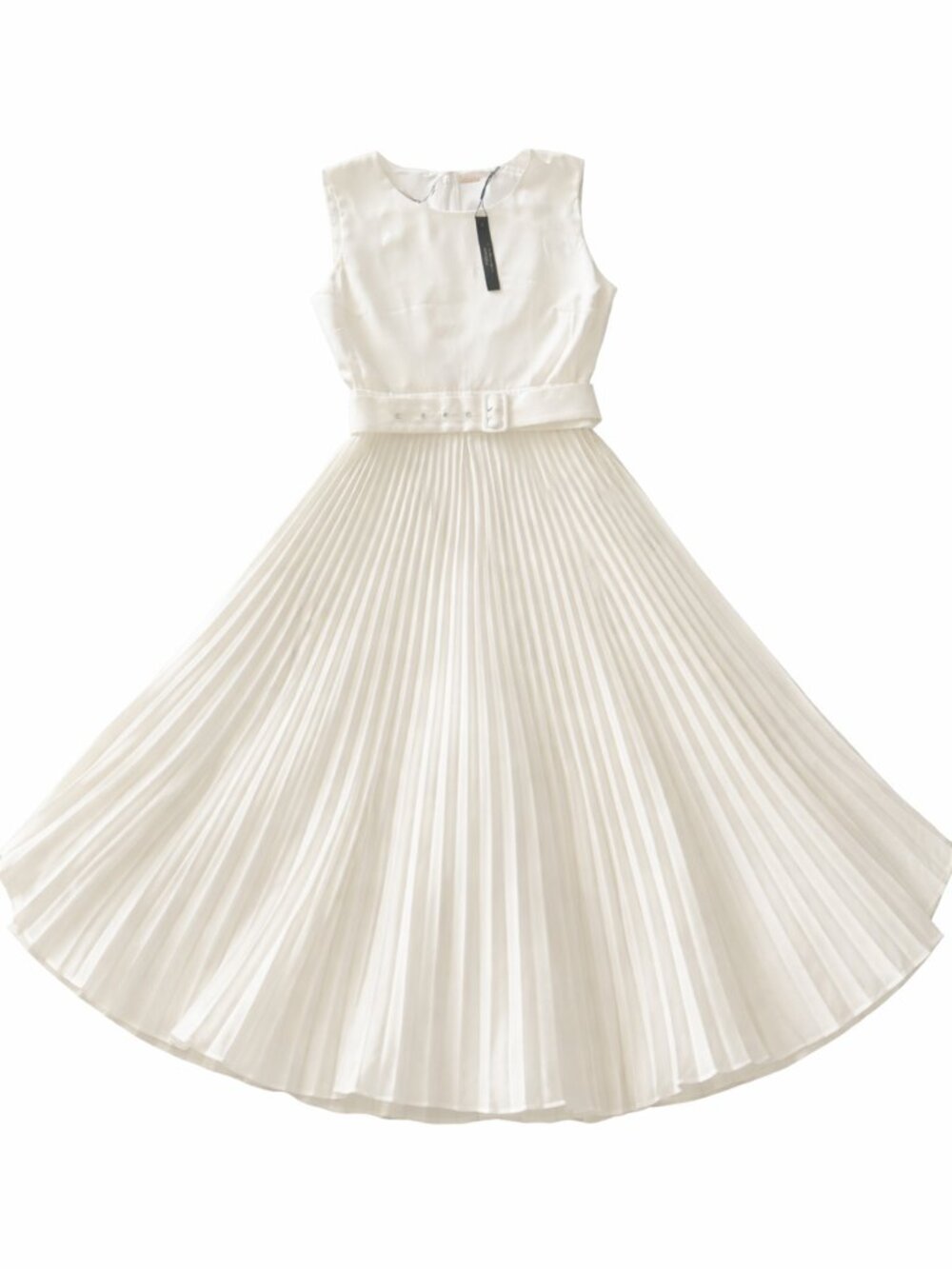 Tahari White Pleated Dress Women Size 10 Sleeveless Fit & Flare Elegant NWT - Picture 2 of 4